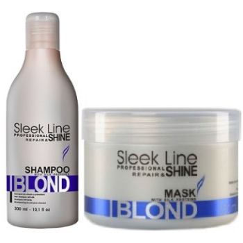 .ZESTAW STAPIZ SZAMPON SLEEK LINE BLOND Z JEDWABIEM 300L+ MASKA 250L .